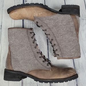 L.L. BEAN | tweed/leather outer & floral inner fashion heeled boots